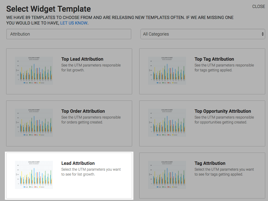 search for the lead attribution report in the template library