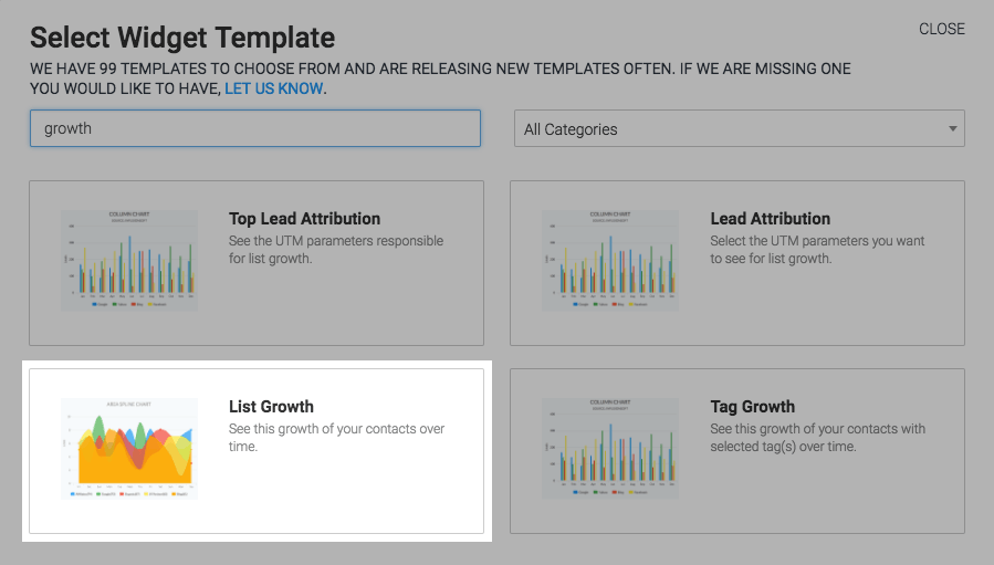 Search for the List Growth Report in the template library