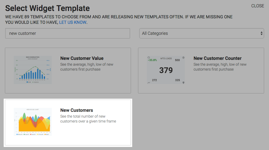 New Customers template highlighted in the template library