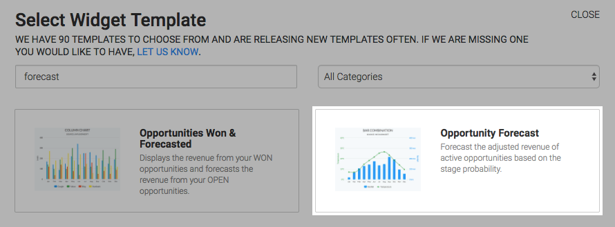 The Opportunity Forecast template highlighted in the template library.