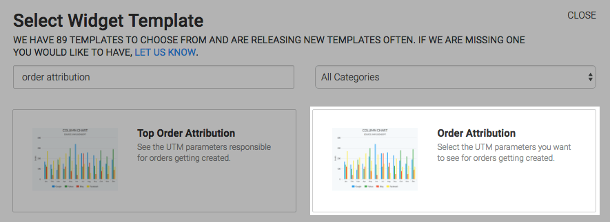 Order Attribution Template highlighted in the template library.