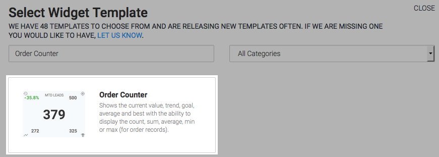 Order Counter template highlighted in the template library.