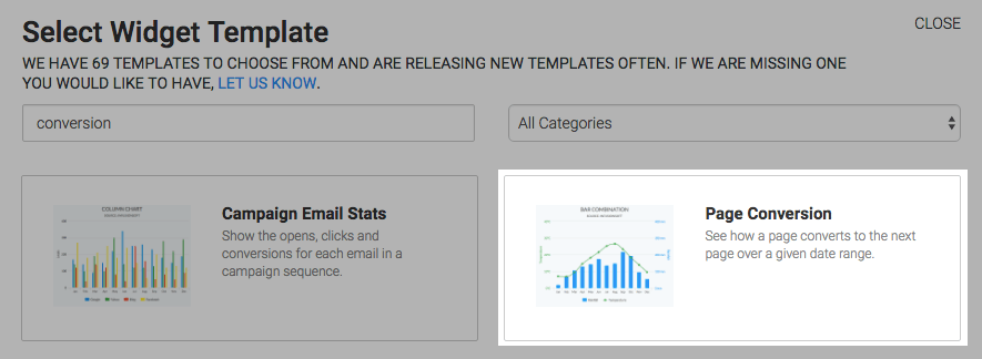 Page Conversion template highlighted in the template library.