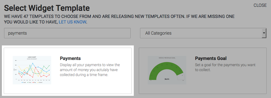 Payments report highlighted in the template library.