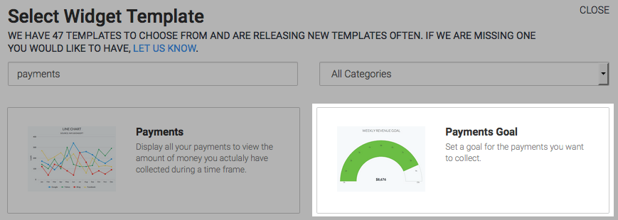 Payments goal template highlighted in the template library.