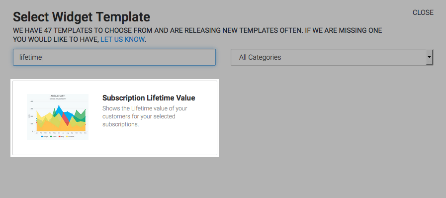 The subscription lifetime value template highlighted in the template library. 