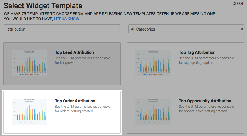 Top Order Attribution template highlighted in the template library.