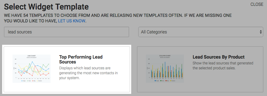 Top Performing Lead Sources template highlighted in the template library.