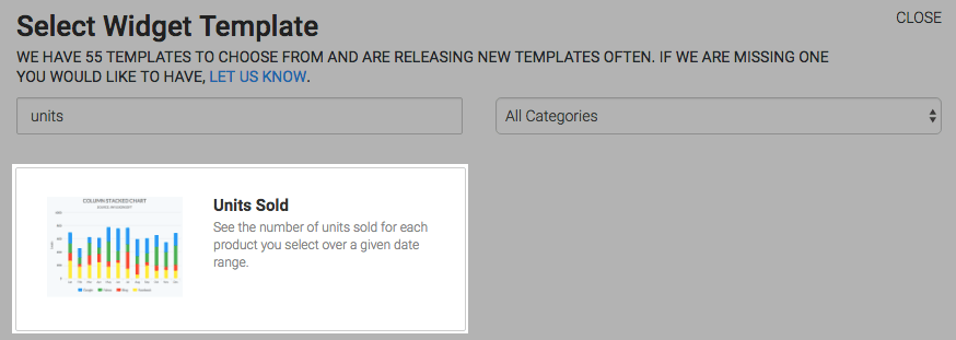 Select the Unit Sold report template from the template library.