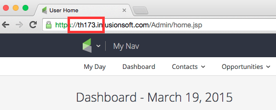 The app name is shown in the beginning of the URL after the https:// and before .infusionsoft.com