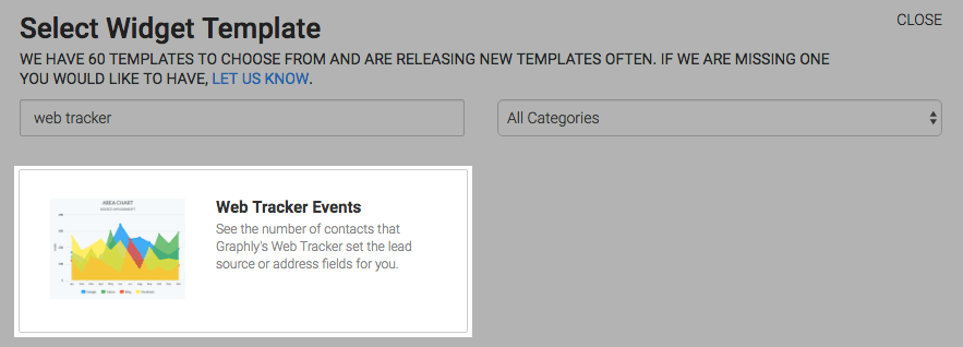 Web Tracker Events template highlighted in the the template library.