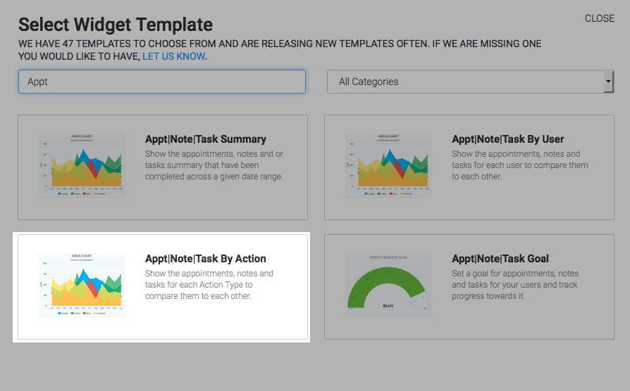 highlighted appt|note|task by action report in template library