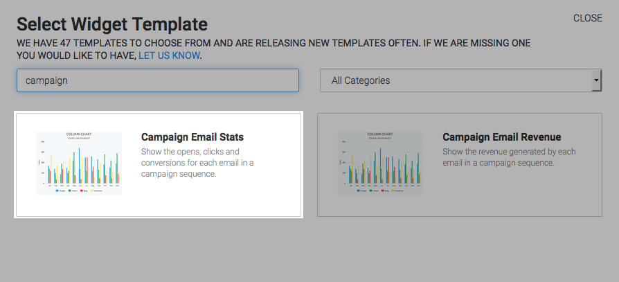 Under Select Widget Template you see 'Campaign Email Stats'