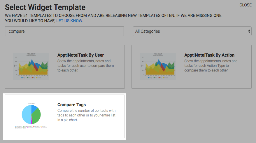 search for the compare tags report