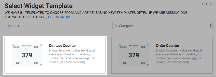 Type counter into the search bar and select the Contact Counter template