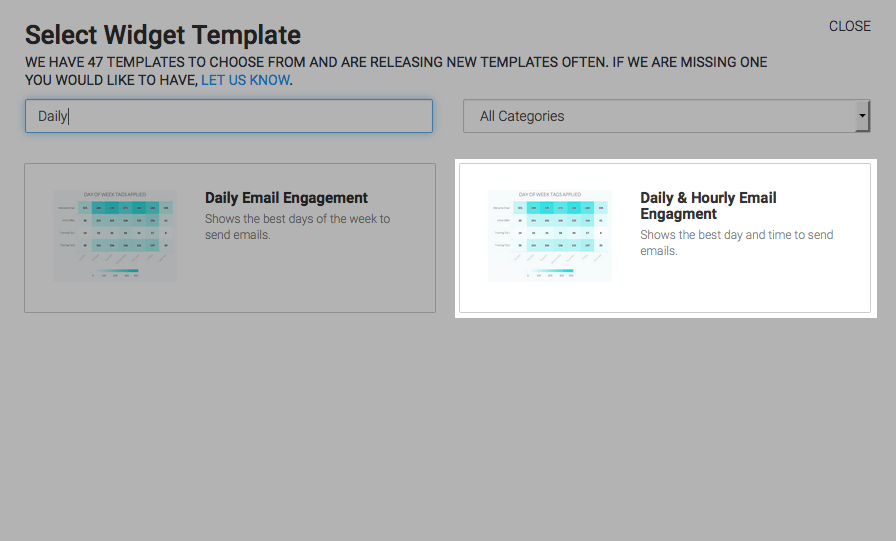 Click on the plus button and then type daily into the search box. Then click on the Daily & Hourly Email Engagement report
