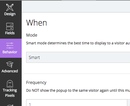 Now save any changes then click on "Behavior" on the sidebar.