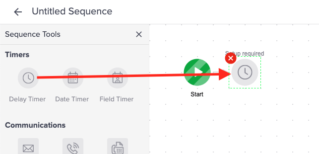 Inside the sequence, drag a "Delay Timer" onto the canvas.