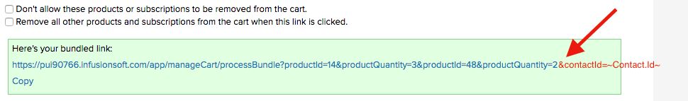 add the contact id to the end of the product bundle link url