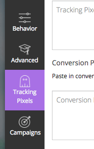 After that's been saved, click on "Tracking Pixels" on the sidebar.