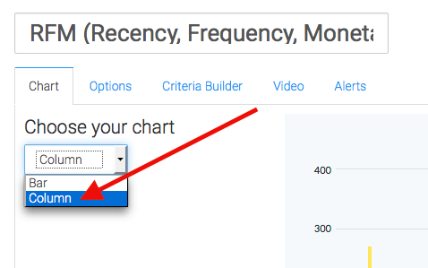 In the chart tab select the chart type as column