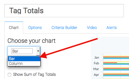 select bar or column as the display type