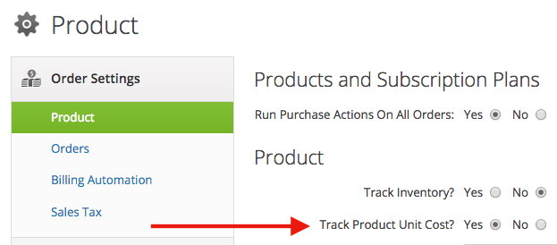 Select Yes for the Track Product Unit Cost under the product settings section