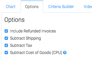Click on the the "Options" tab and choose what money you would like to be included in the report.