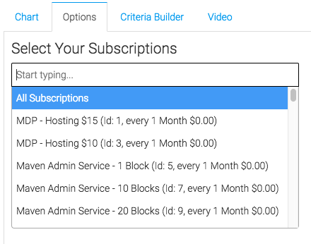 select the subscriptions you want to track from the drop down on the options tab