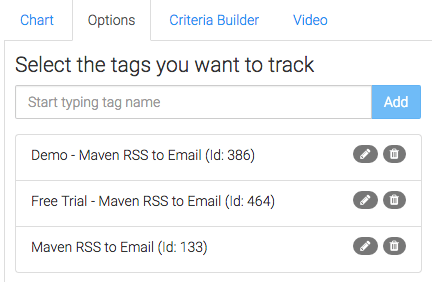 search for the tags you want to track and click add