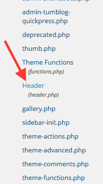 Scroll down to and click on the "Header.php" file that will appear on the right side of the screen.