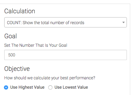 Next, choose your Calculation, Goal, and Objective options. Graphly uses the Objective setting to determine both the Best Performance as well as the Trend.
