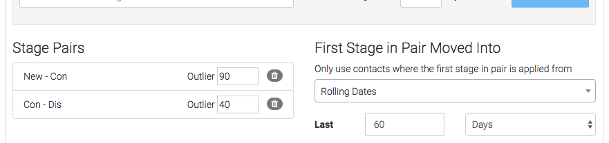 Repeat the process for any stage pairs you want to track. Then select your date range.
