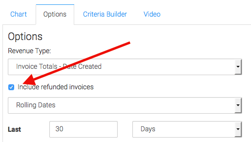 Check the box here to include refunded invoices