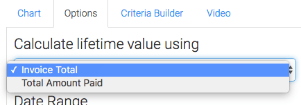 Click on the Options tab and choose how you would like to calculate the lifetime value