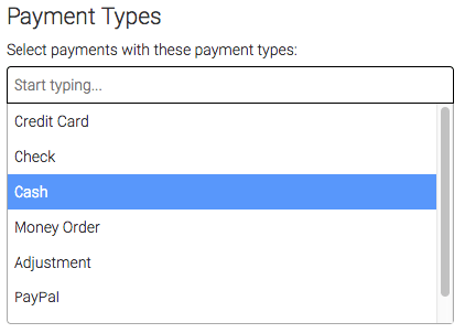 List of available payment types.