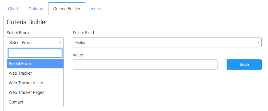 Options of the criteria builders first drop down.