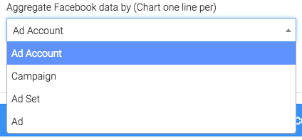 choose whether you want to aggregate the data by ad account campaign ad set or ad