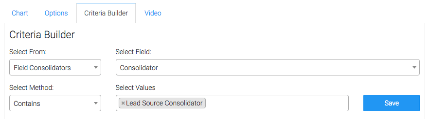 Criteria Builder set to show a specific field consolidator. 