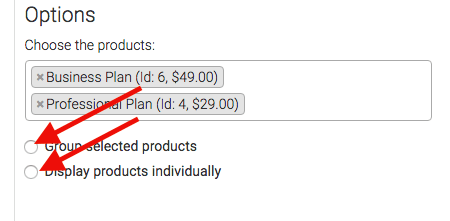 Choose whether you would like to group the selected products or display them individually.