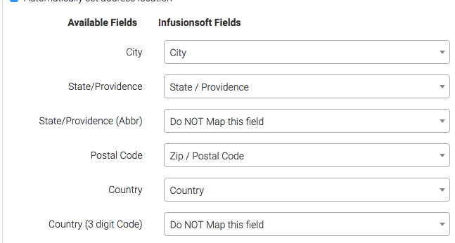 Fill in the appropriate Infusionsoft fields on the right