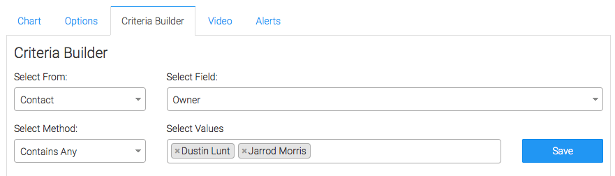 For example, you can select from contacts with the field owner that has one of your owners to only show appointments, notes, or tasks from them.