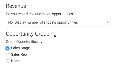 select how you want the opportunities grouped