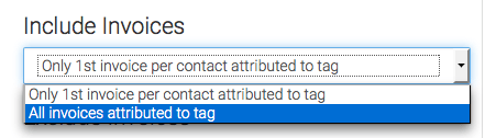 The next couple of settings are important, as you can tell many different stories with the single report template. Under Include Invoices you can either count revenue based on just the first invoice created after the click. Or you can count revenue on all invoices after the click. At least until a new click has occurred.