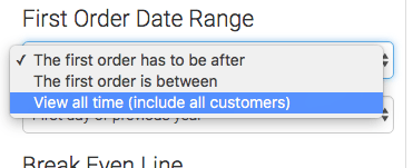 Date range options.