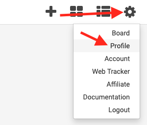 click the gear icon on the dashboard and select profile
