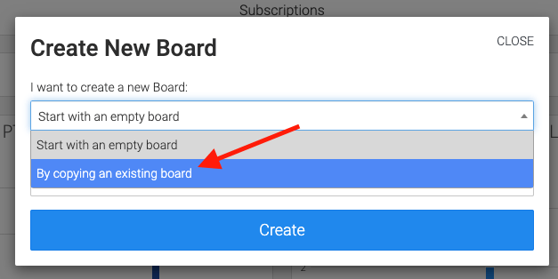 arrow pointing to copy existing board