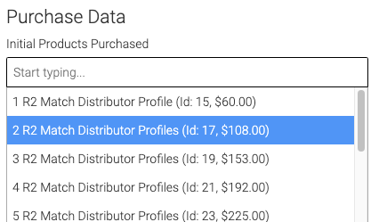 drop down for initial products purchased
