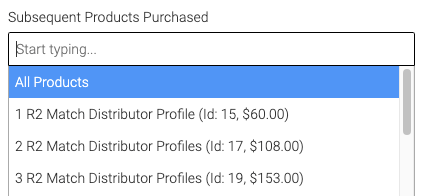 subsequent products drop down.